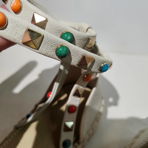 NWOT Marc Fisher Vejan Platform Espadrille Ankle Wrap Sandal 8 Beige Studded - Picture 4 of 10